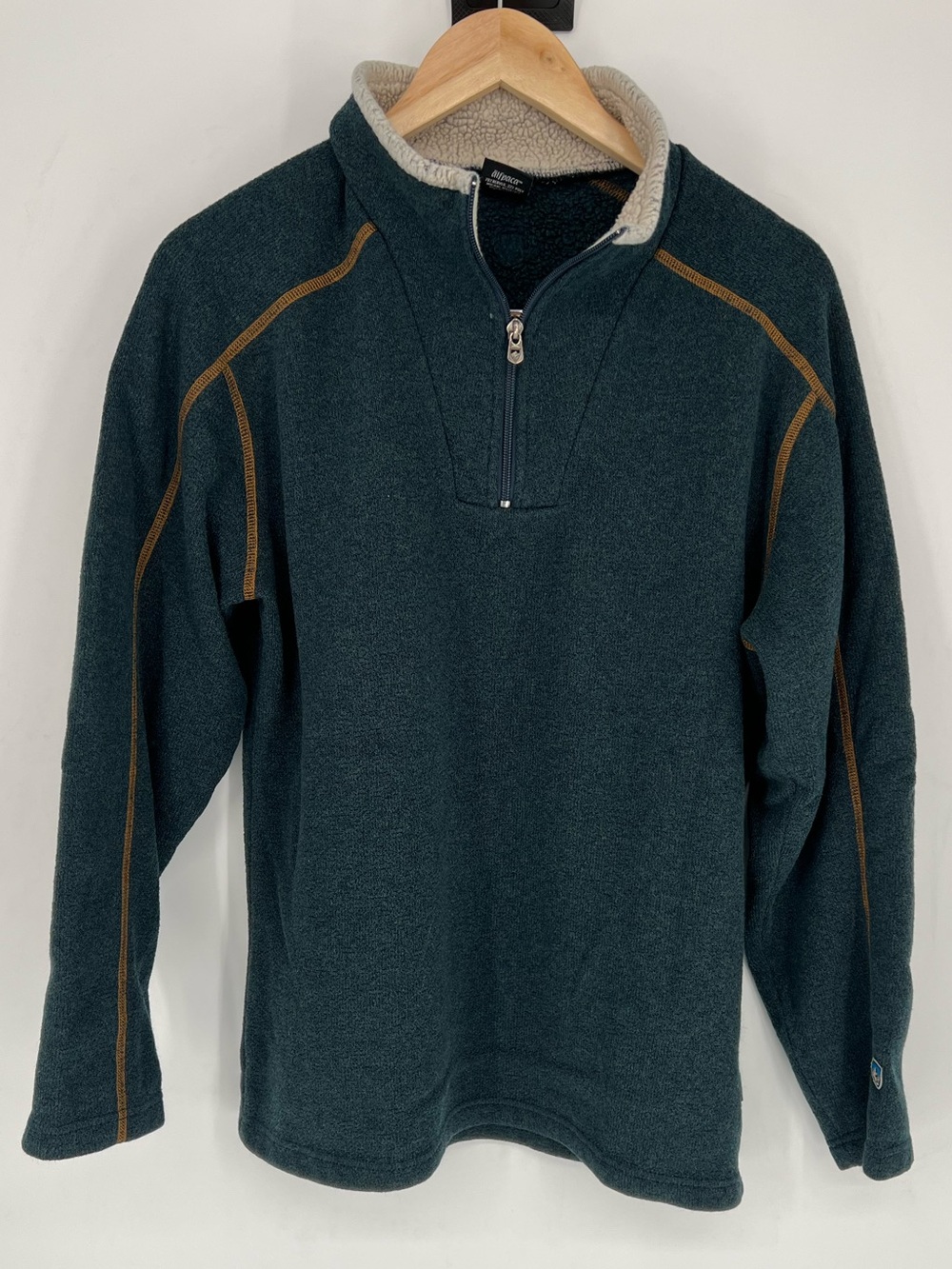 Kuhl Alfpaca Fleece 1/4 Zip Pullover Sweater Green Blue Large